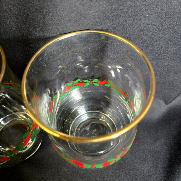 Vtg Libbey Holly Berry Christmas 14oz Tumblers Gold Rim Set of 4 Vintage Holiday - Picture 6 of 10